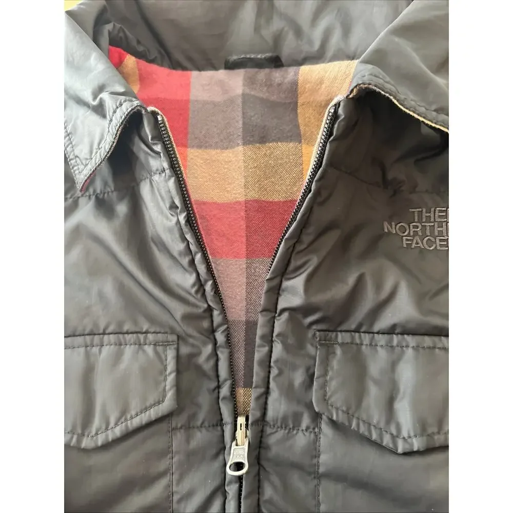 The North Face reversible padded jacket black and buffalo plaid flannel Medium